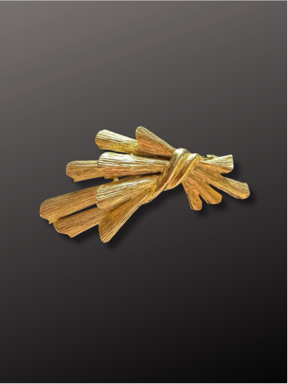 Vintage Gold-Tone Textured Wheat Bow Brooch 1970s–1990s